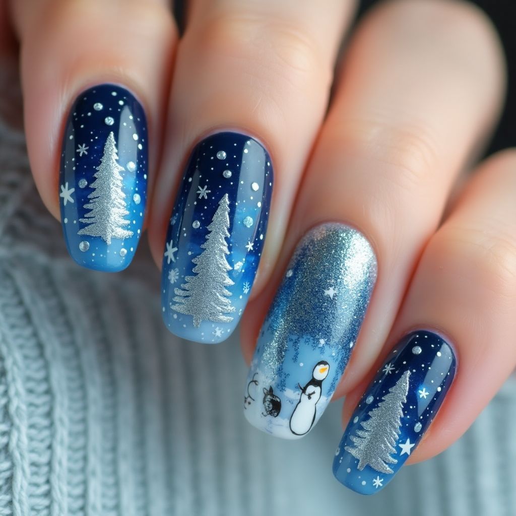 Blue Winter Nail Design