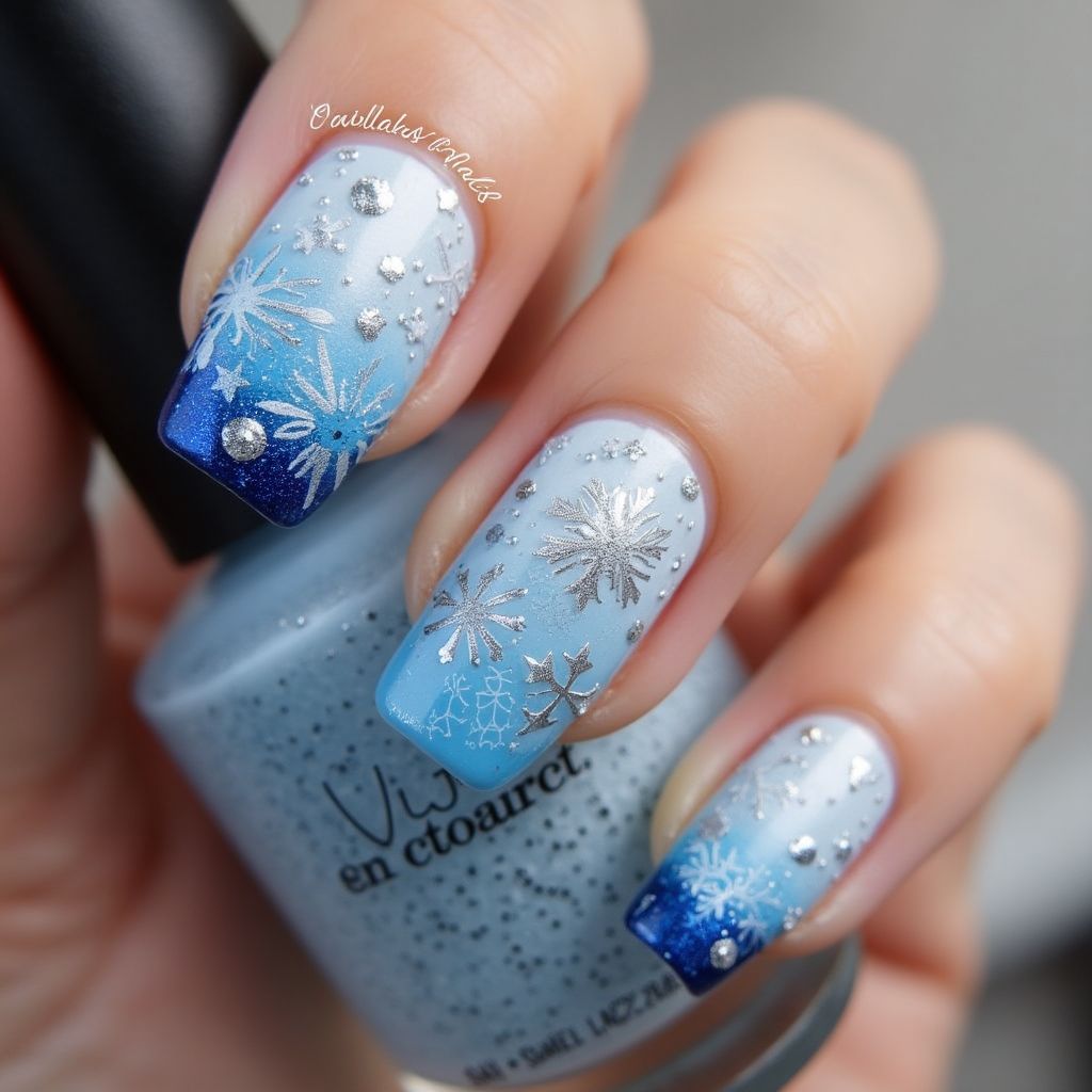 Blue Winter Nail Design