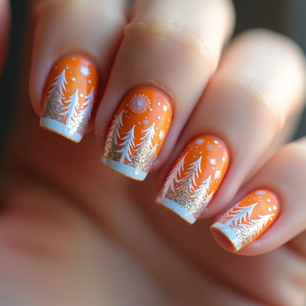 Orange Winter Nail Design