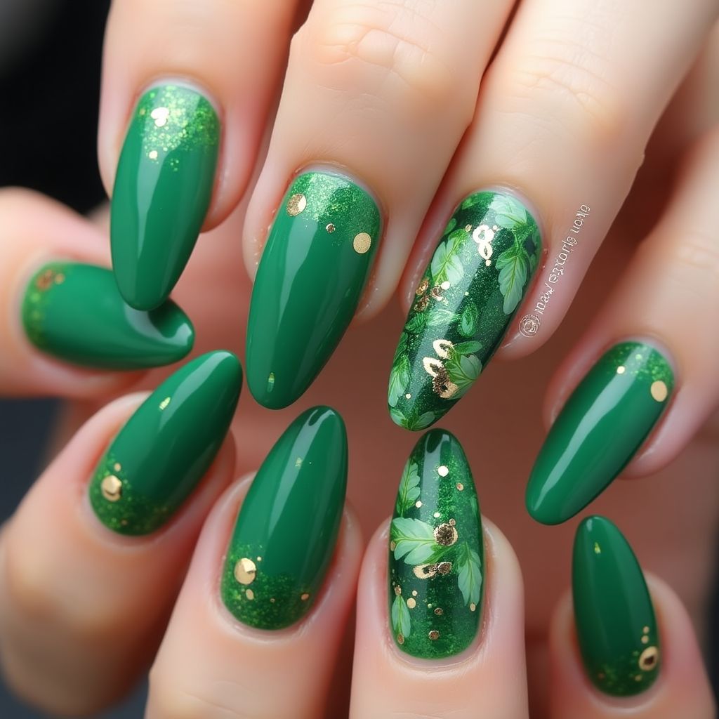 Emerald Green Summer Nail Design