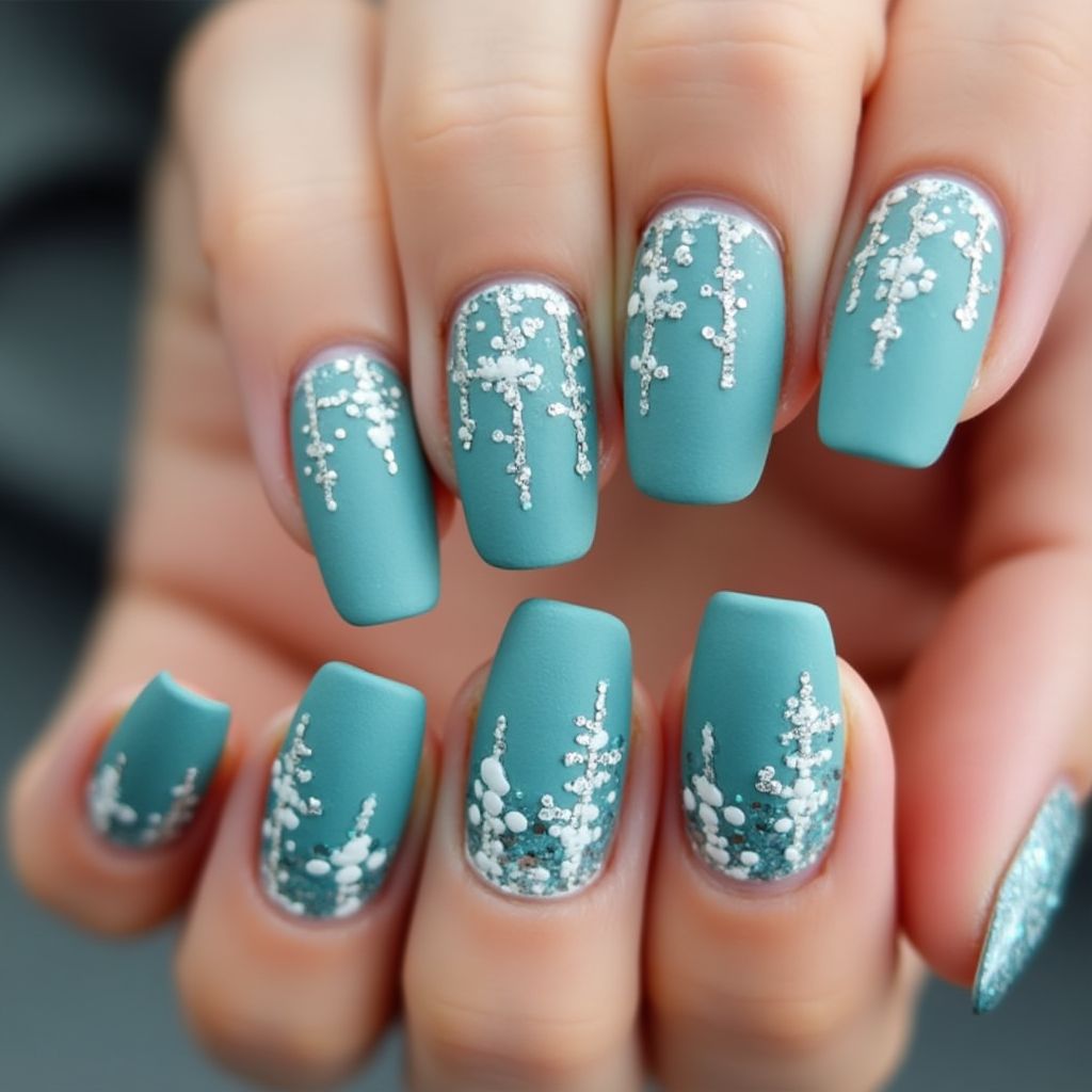 Teal Winter Nail Design