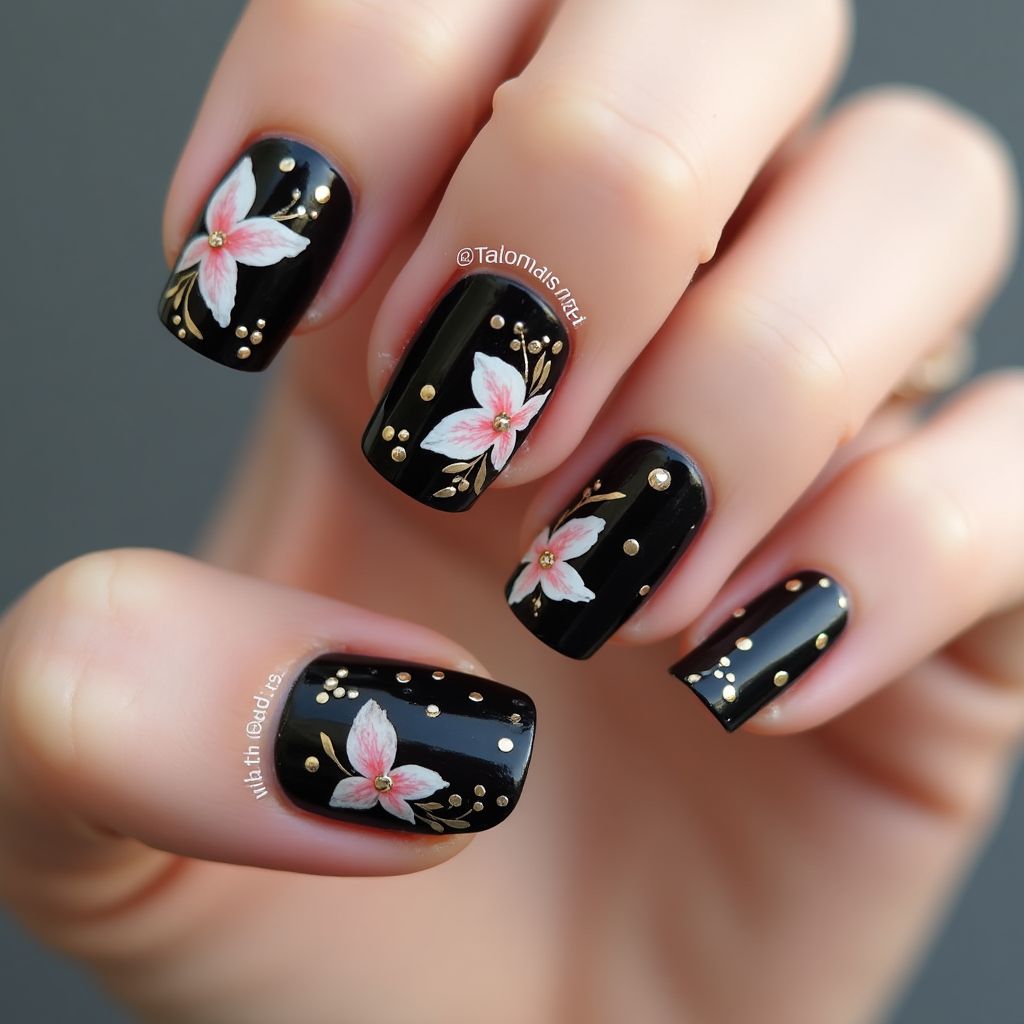 Black Spring Nail Design