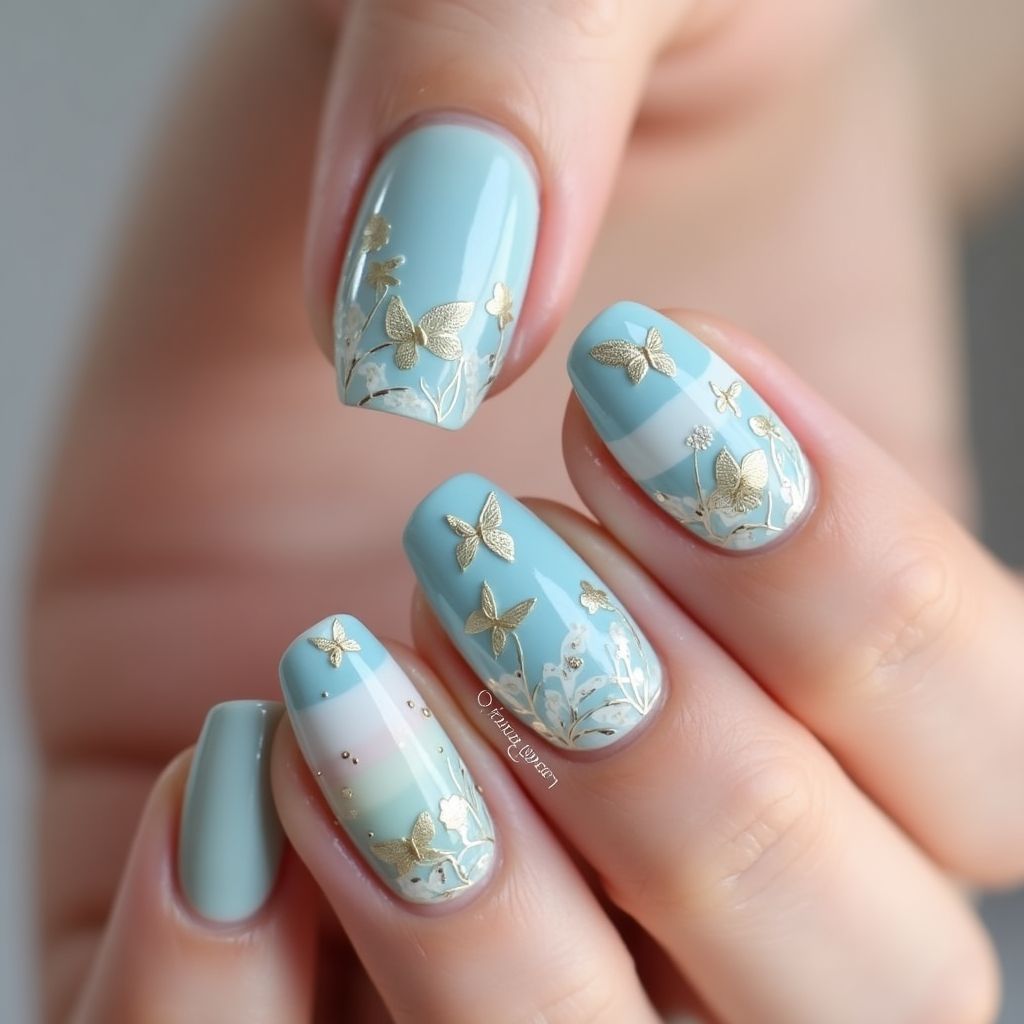 Pastel blue Spring Nail Design