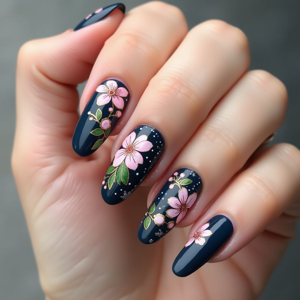 Navy Blue Spring Nail Design