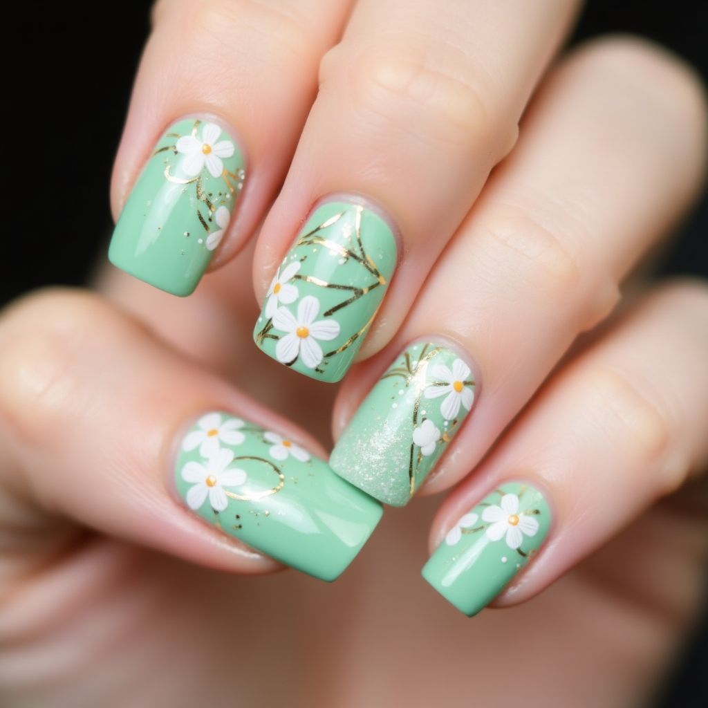 Mint Green Spring Nail Design