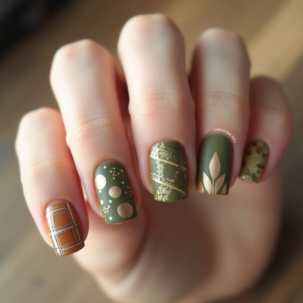 Olive Green Autumn Nail Design