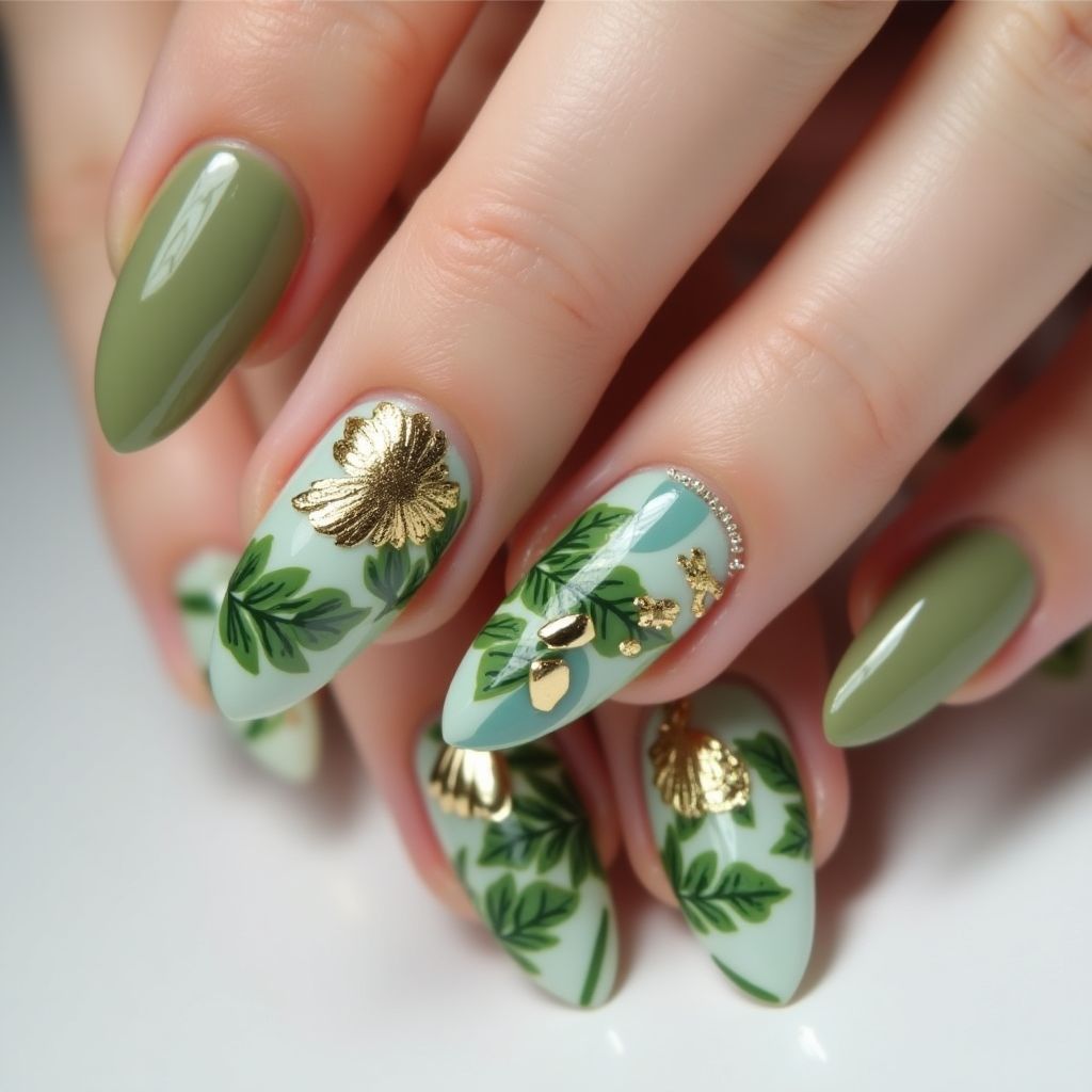 Olive Green Summer Nail Design