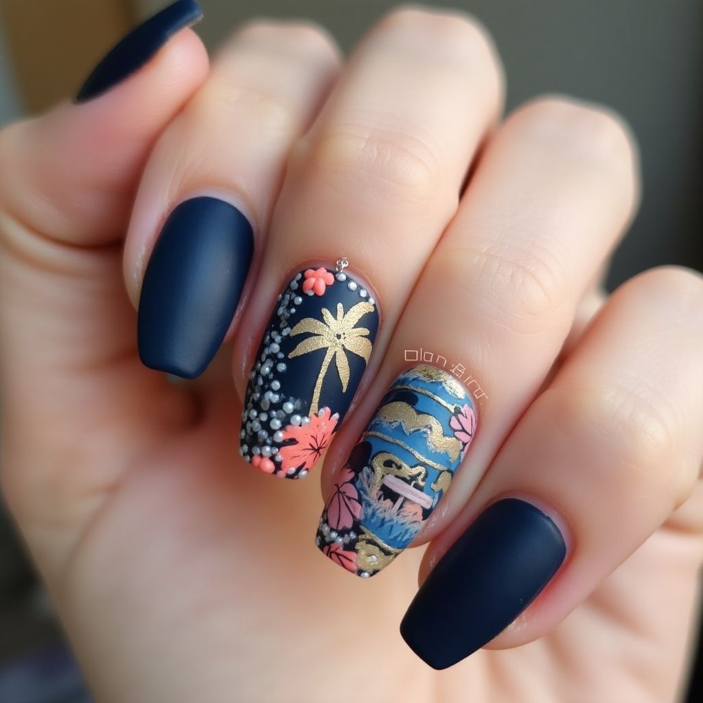 Navy Blue Summer Nail Design