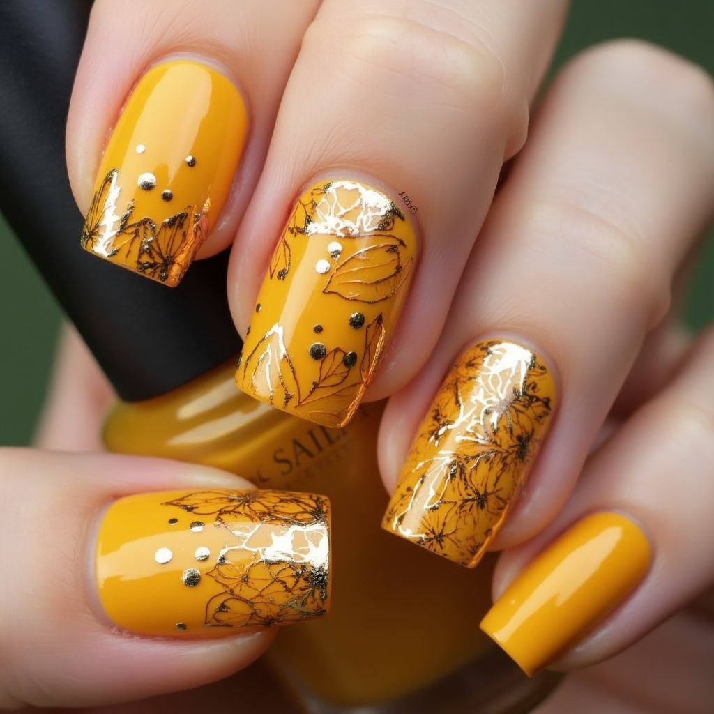 Yellow Autumn Nail Design