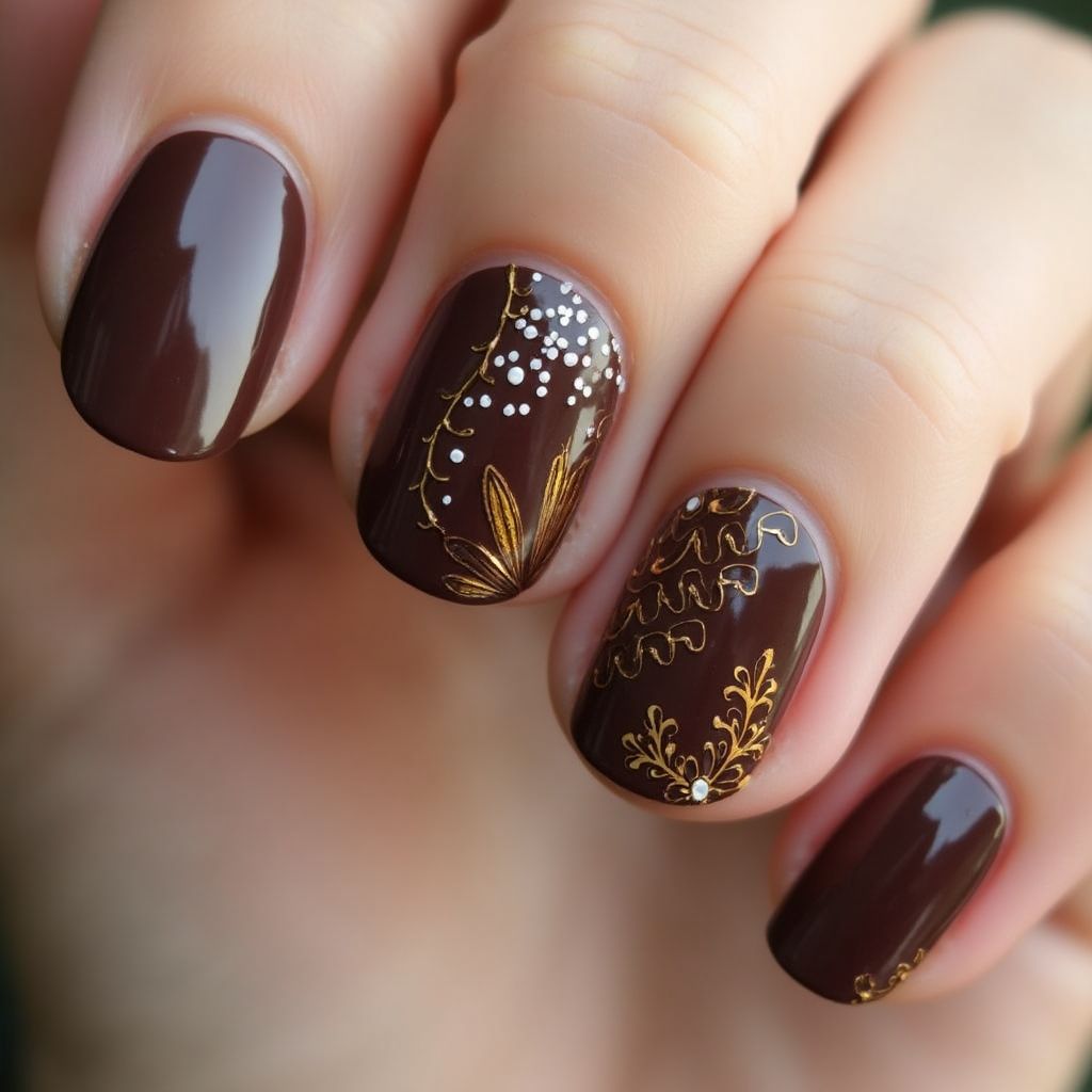 Chocolate brown Round Nail Design