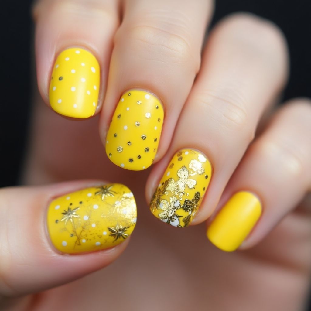 Yellow Round Nail Design