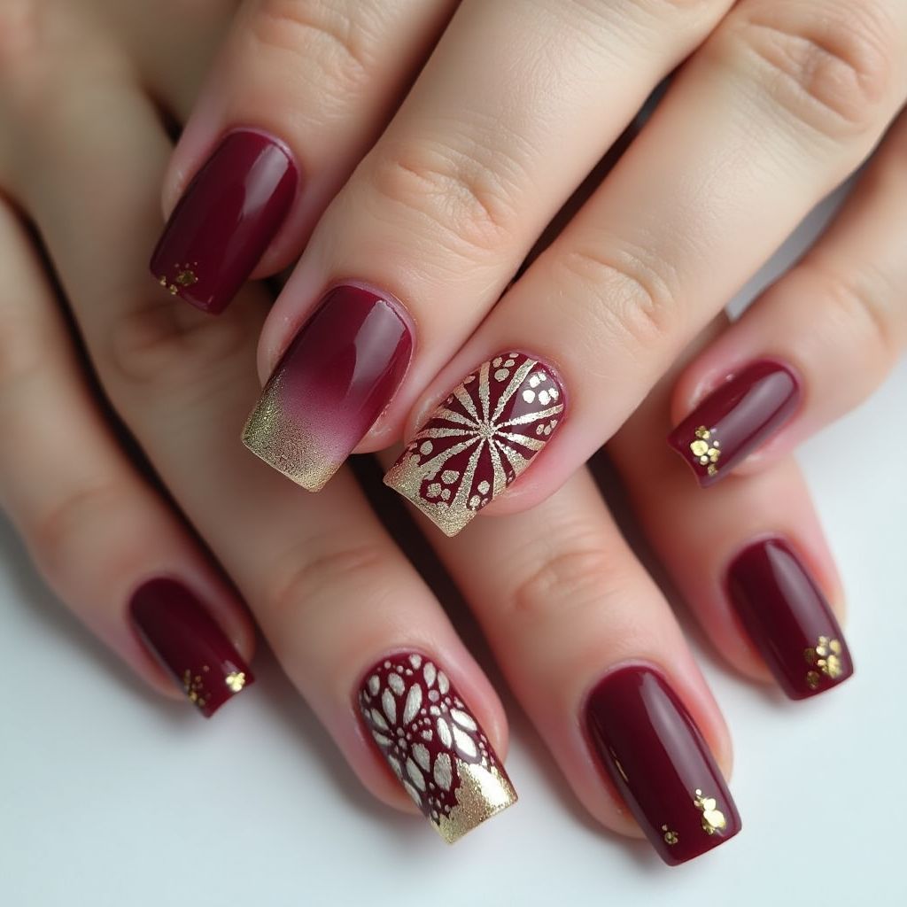 Burgundy Square Nail Design