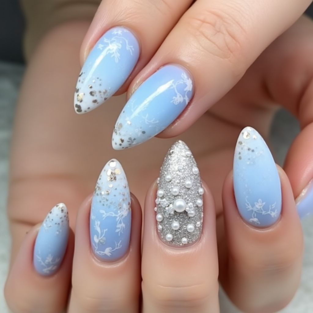 Pastel Blue Stiletto Nail Design