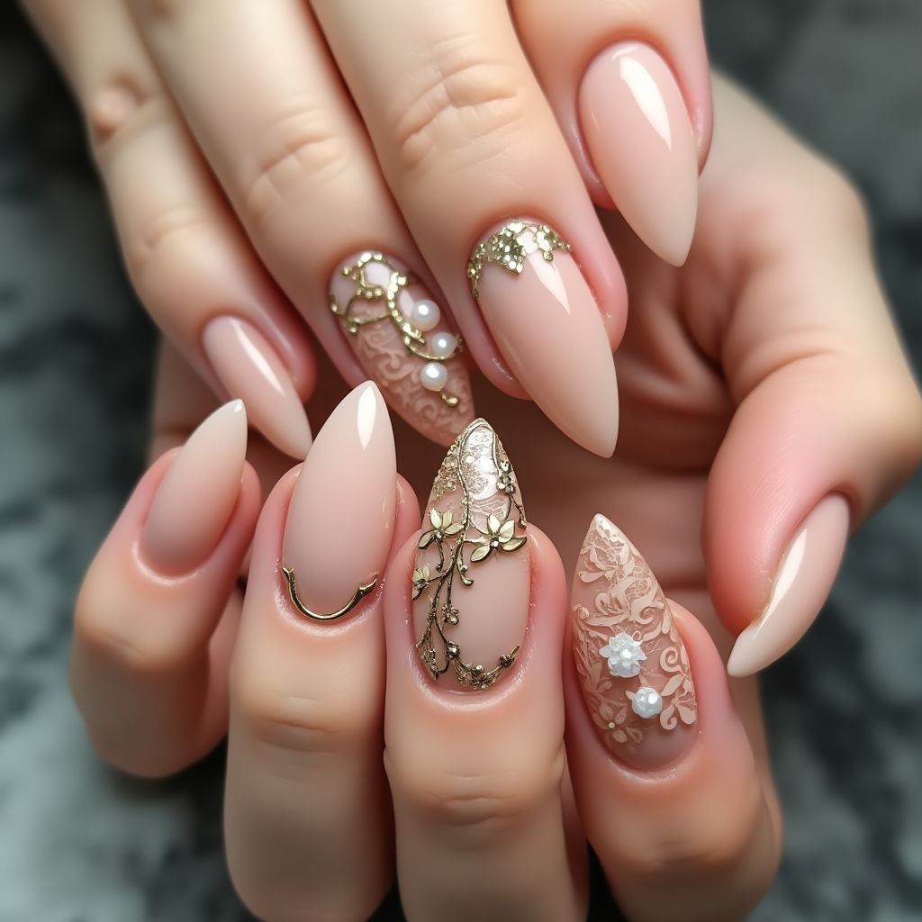 Tan Stiletto Nail Design