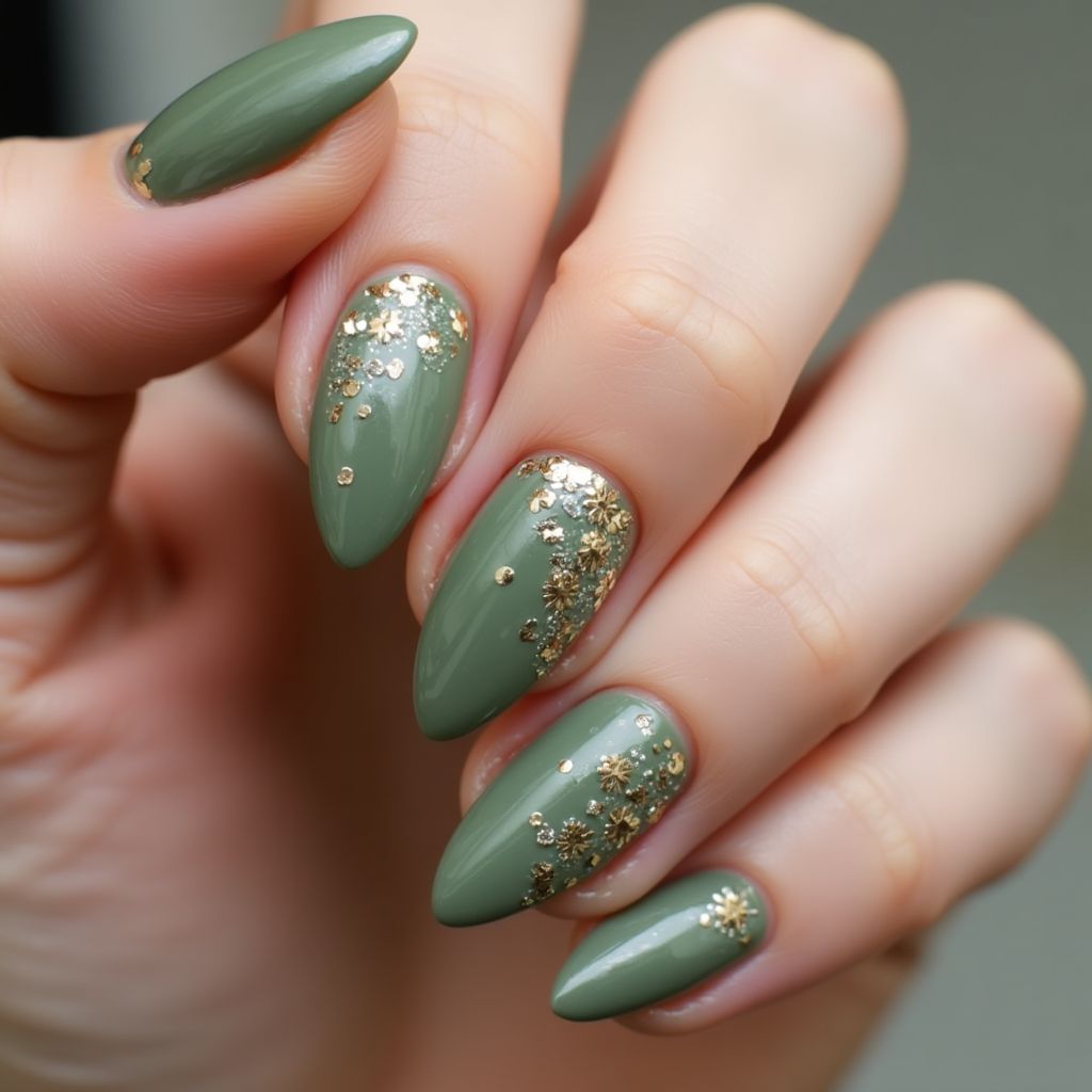 Olive Green Almond Nail Design