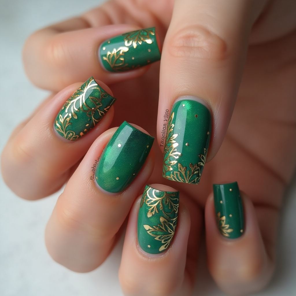 Emerald Green Coffin Nail Design