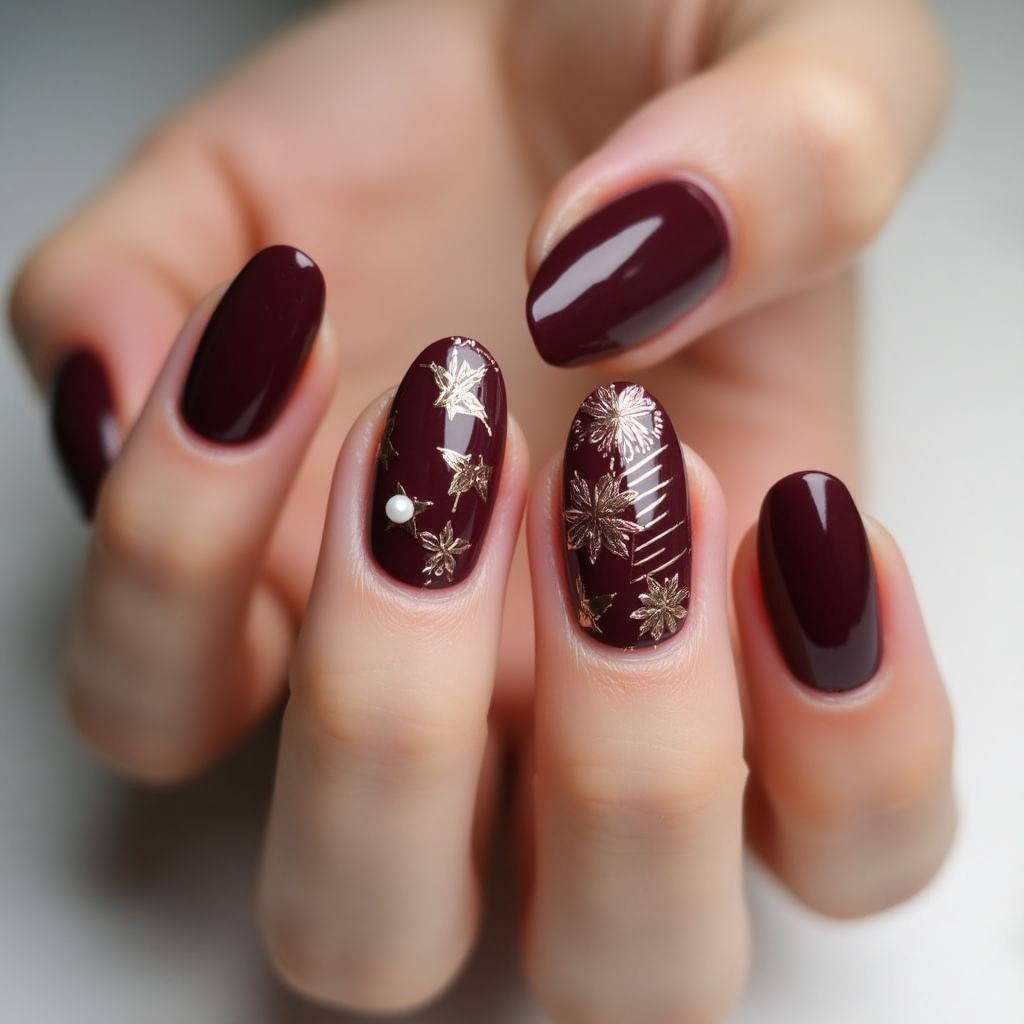 Burgundy Round Nail Design