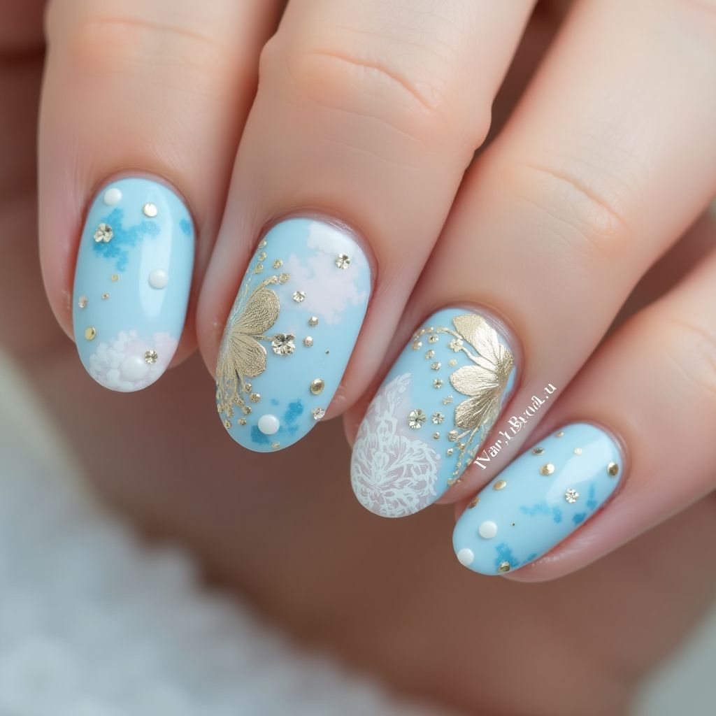 Pastel Blue Round Nail Design