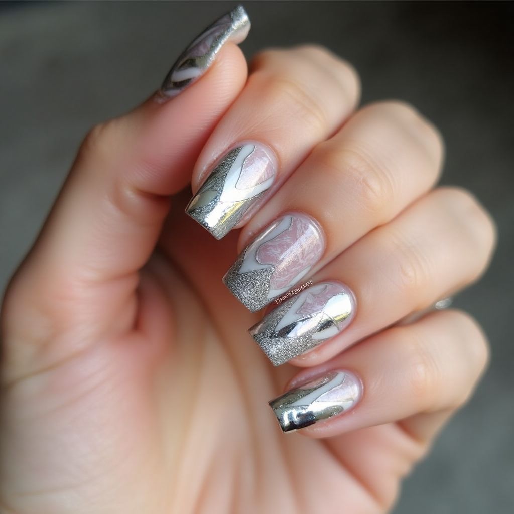 Silver Square Nail Design