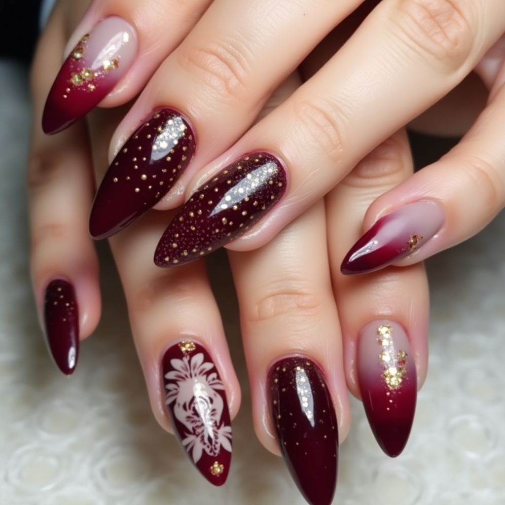 Wine Stiletto Nail Design