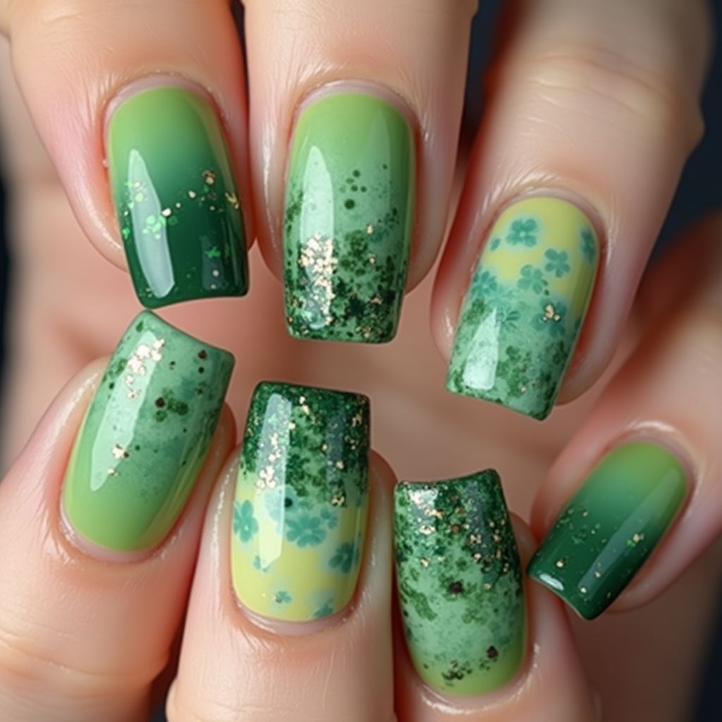 Green Square Nail Design