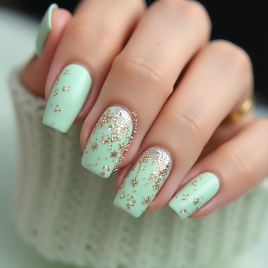 Pastel Green Square Nail Design