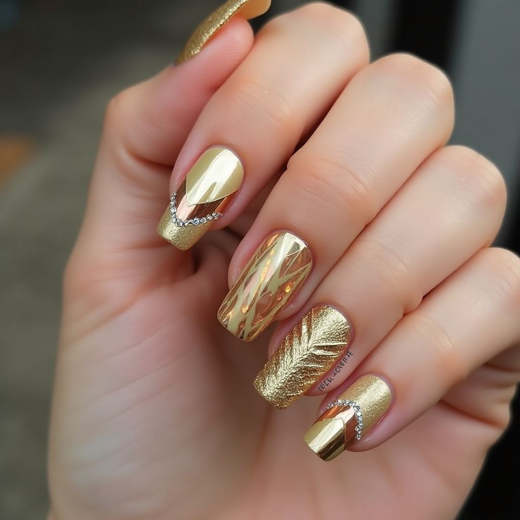 Gold Square Nail Design