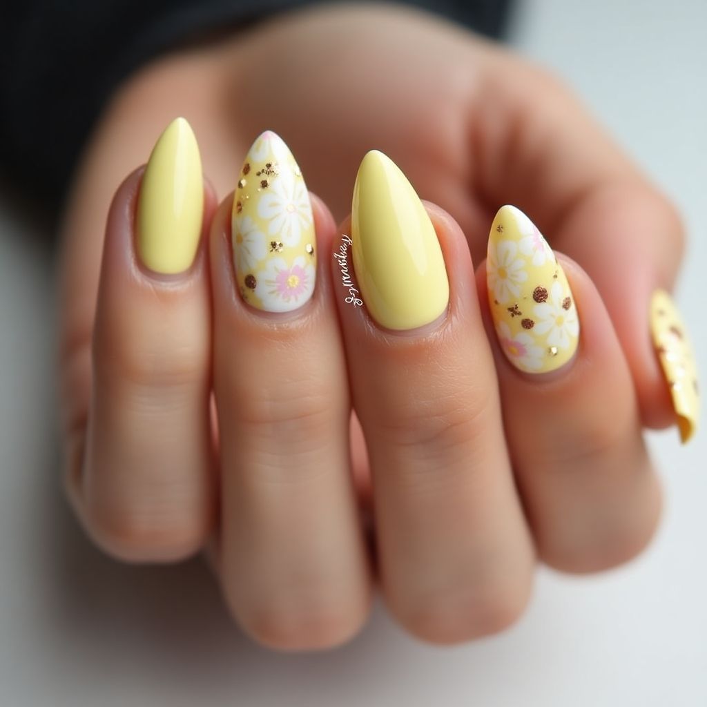 Pastel Yellow Stiletto Nail Design