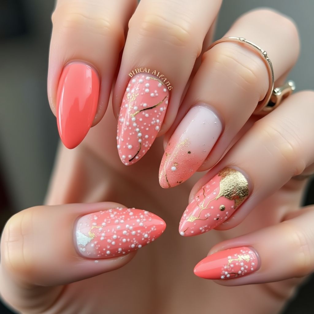 Coral Almond Nail Design