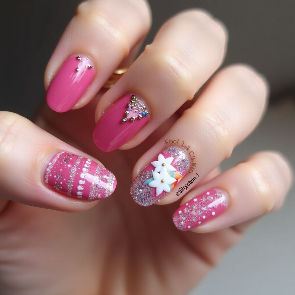 Fuchsia Round Nail Design