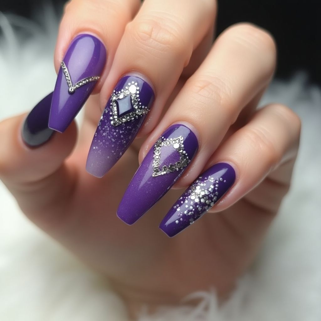 Purple Coffin Nail Design
