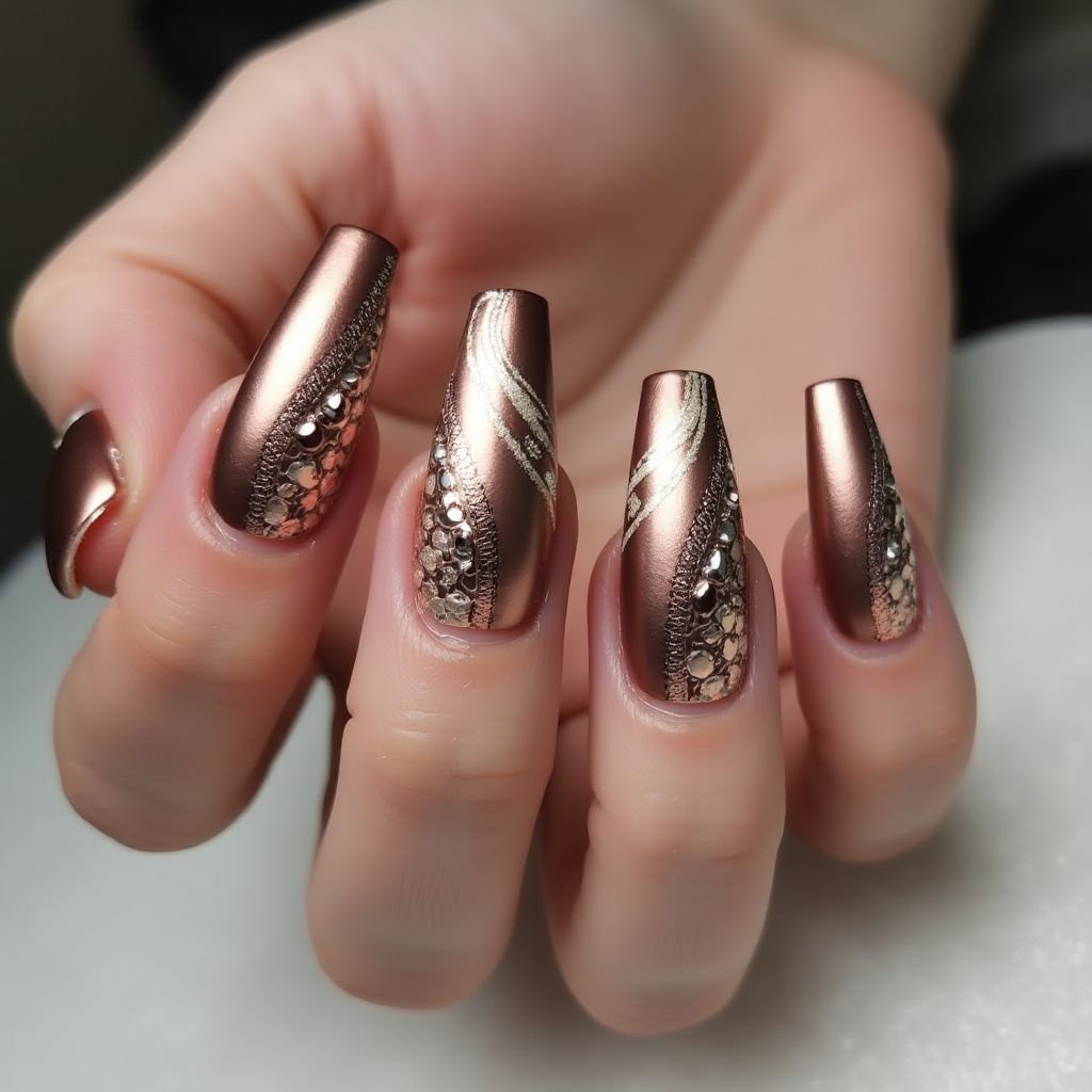 Bronze Coffin Nail Design