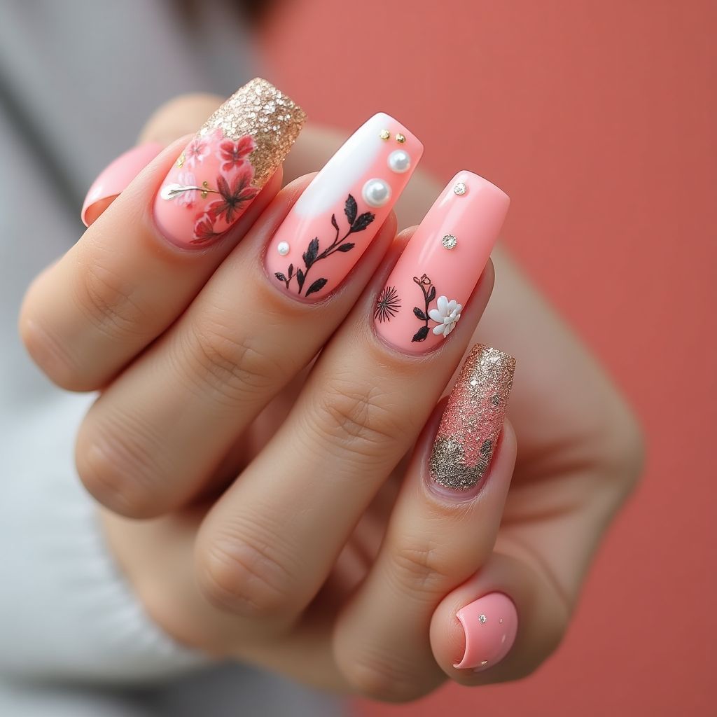 Coral Coffin Nail Design