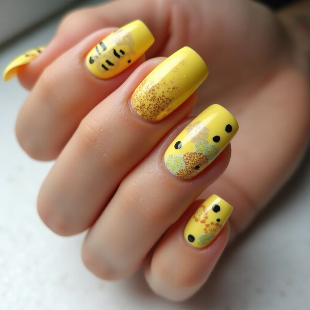 Yellow Square Nail Design