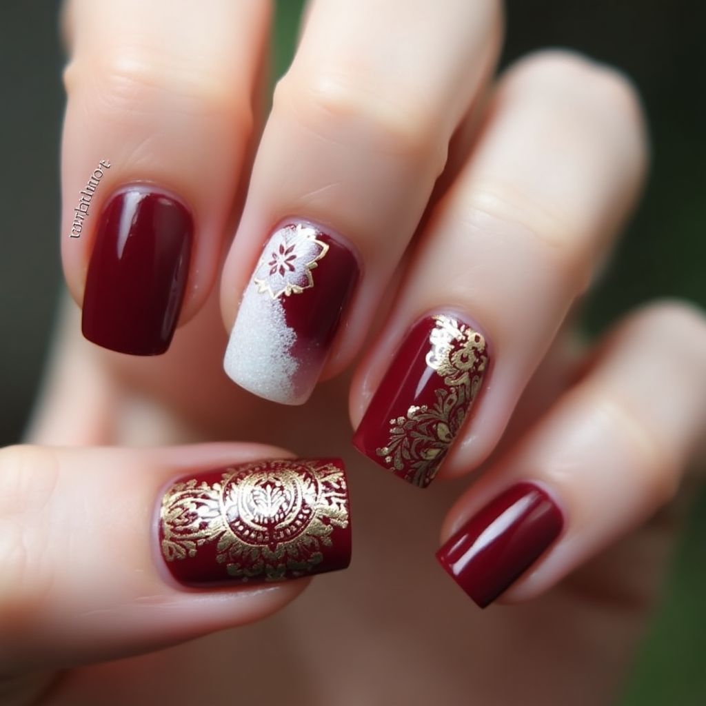 Burgundy Square Nail Design
