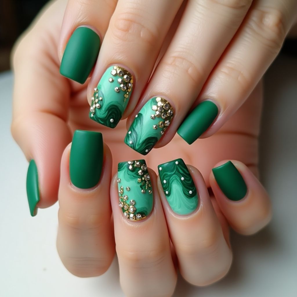 Green Square Nail Design