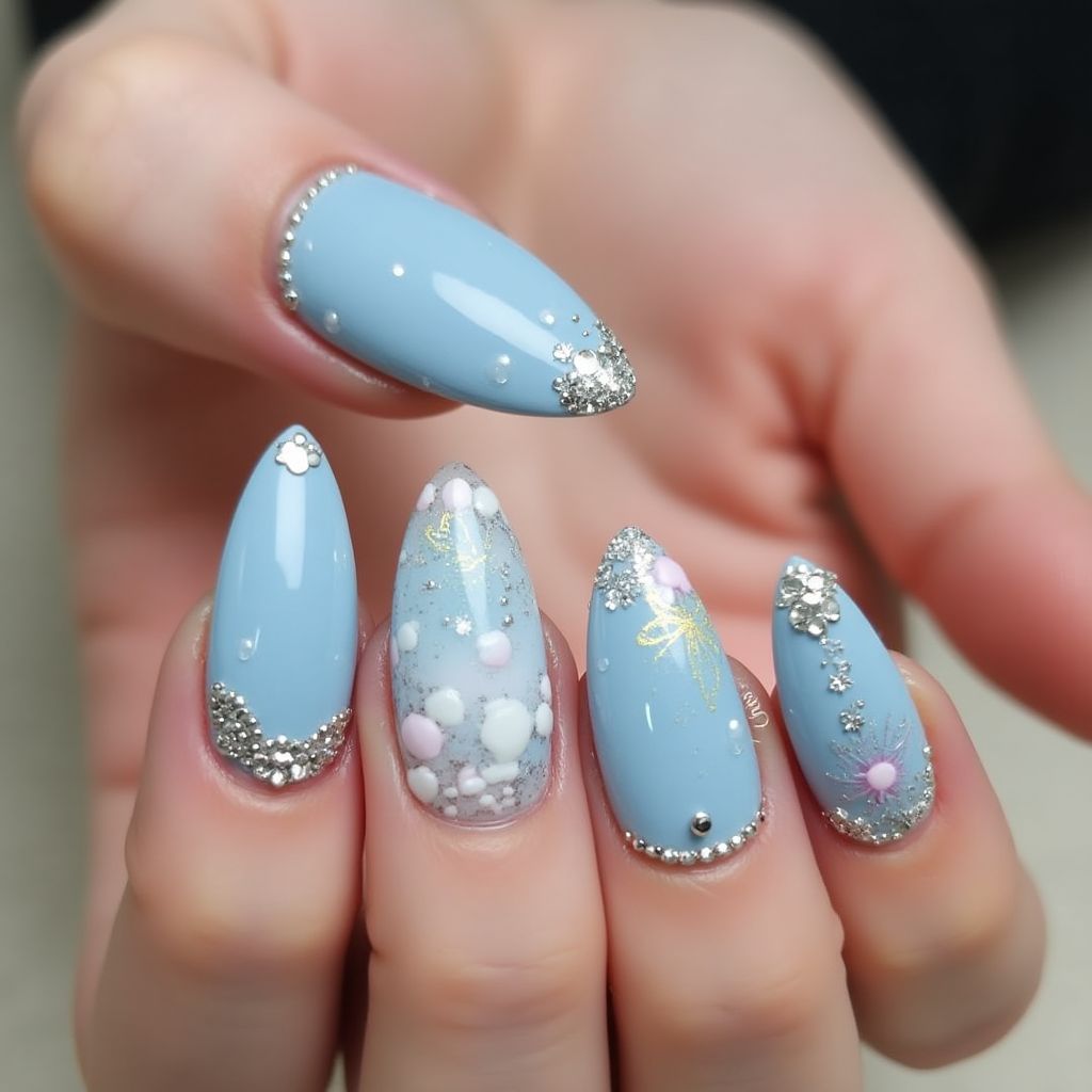 Pastel blue Stiletto Nail Design