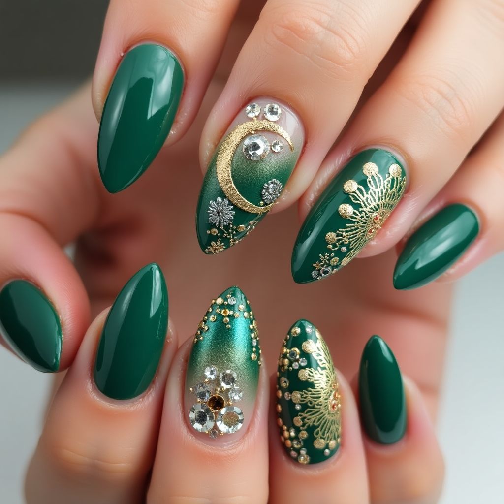 Emerald Green Stiletto Nail Design