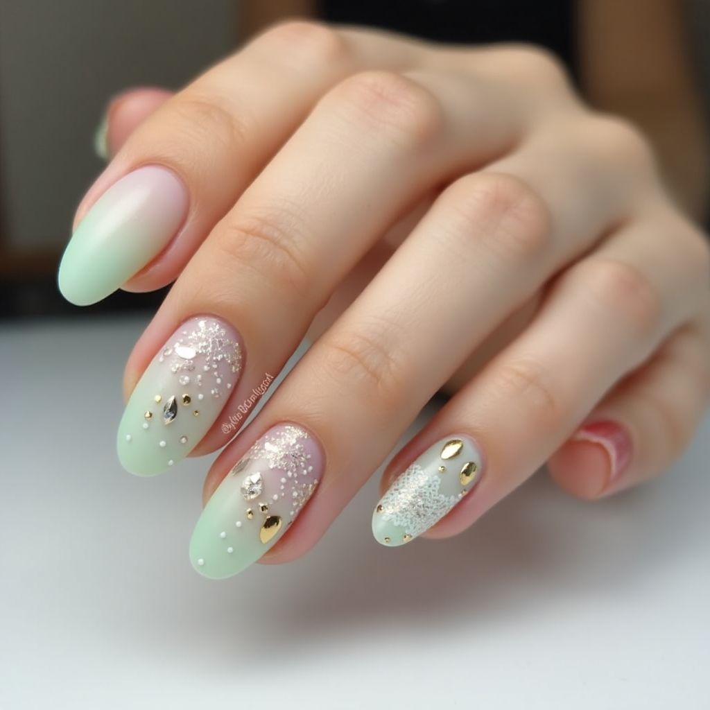 Pastel Green Almond Nail Design
