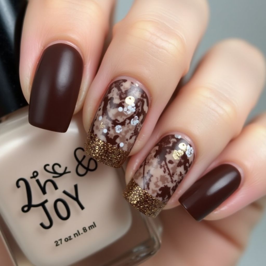Chocolate Brown Square Nail Design