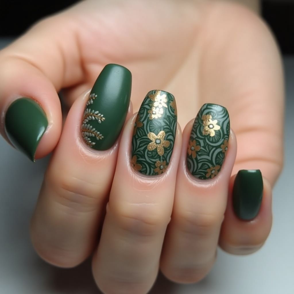 Olive Green Coffin Nail Design
