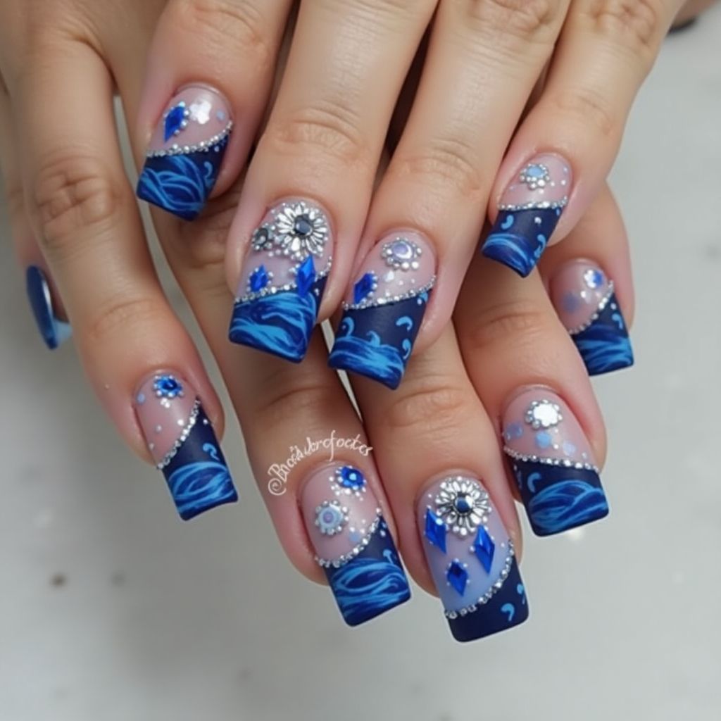 Blue Square Nail Design