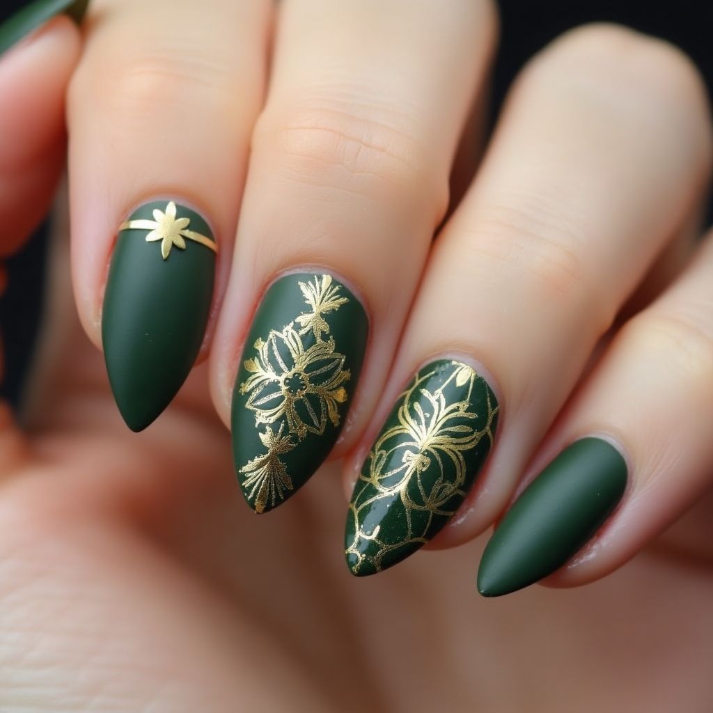 Olive Green Stiletto Nail Design
