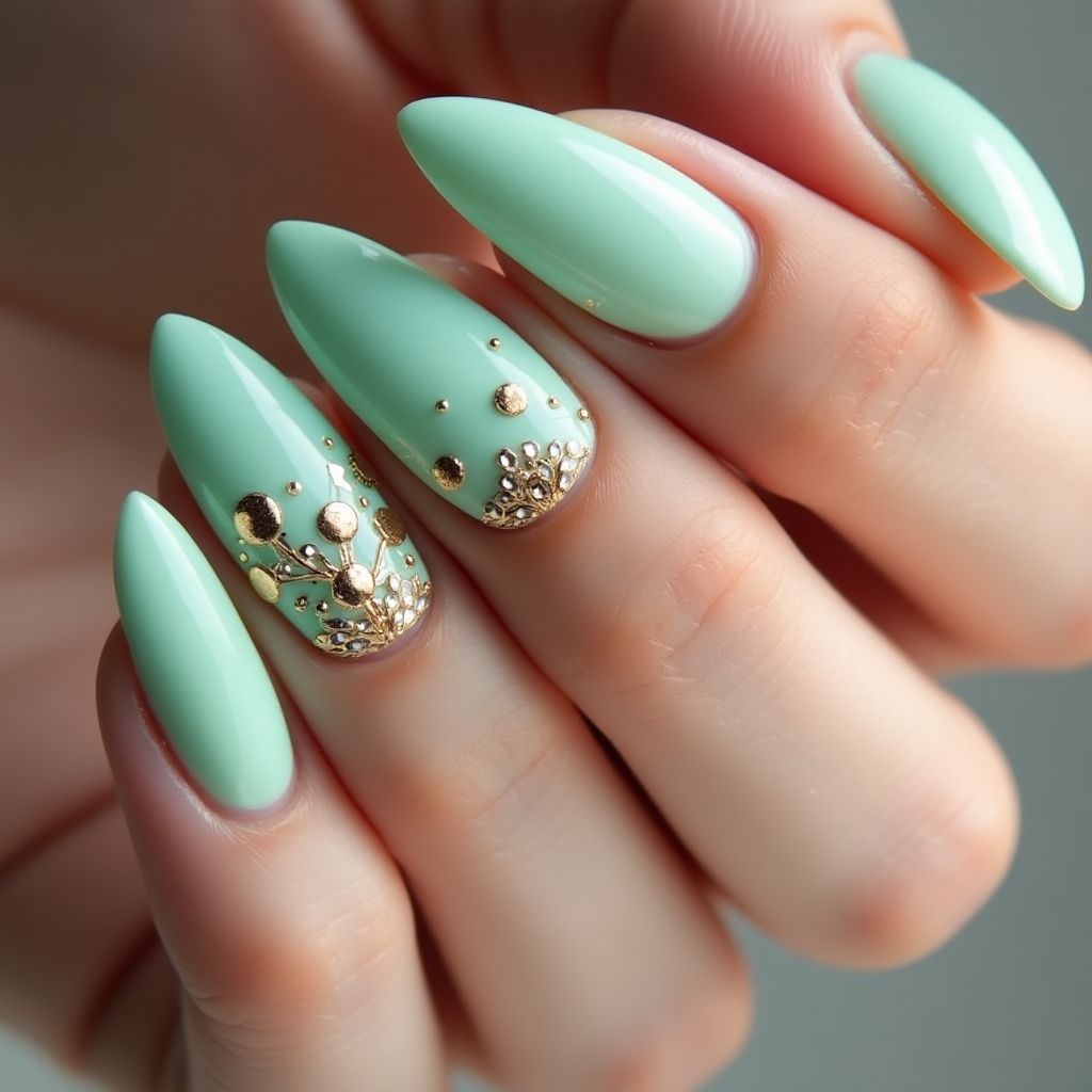 Mint green Stiletto Nail Design