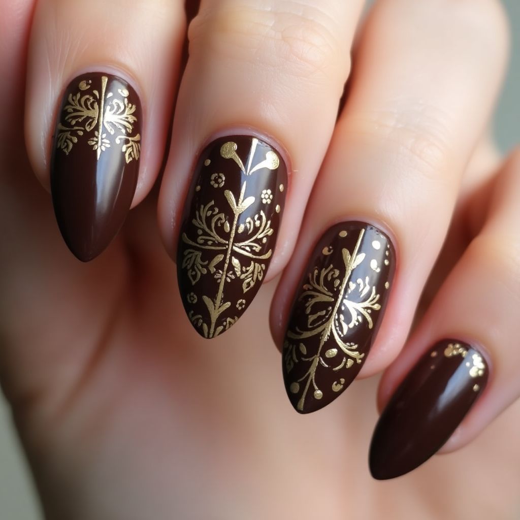 Chocolate Brown Almond Nail Design
