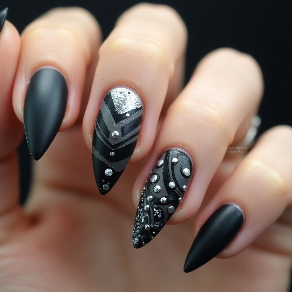 Charcoal Gray Coffin Nail Design