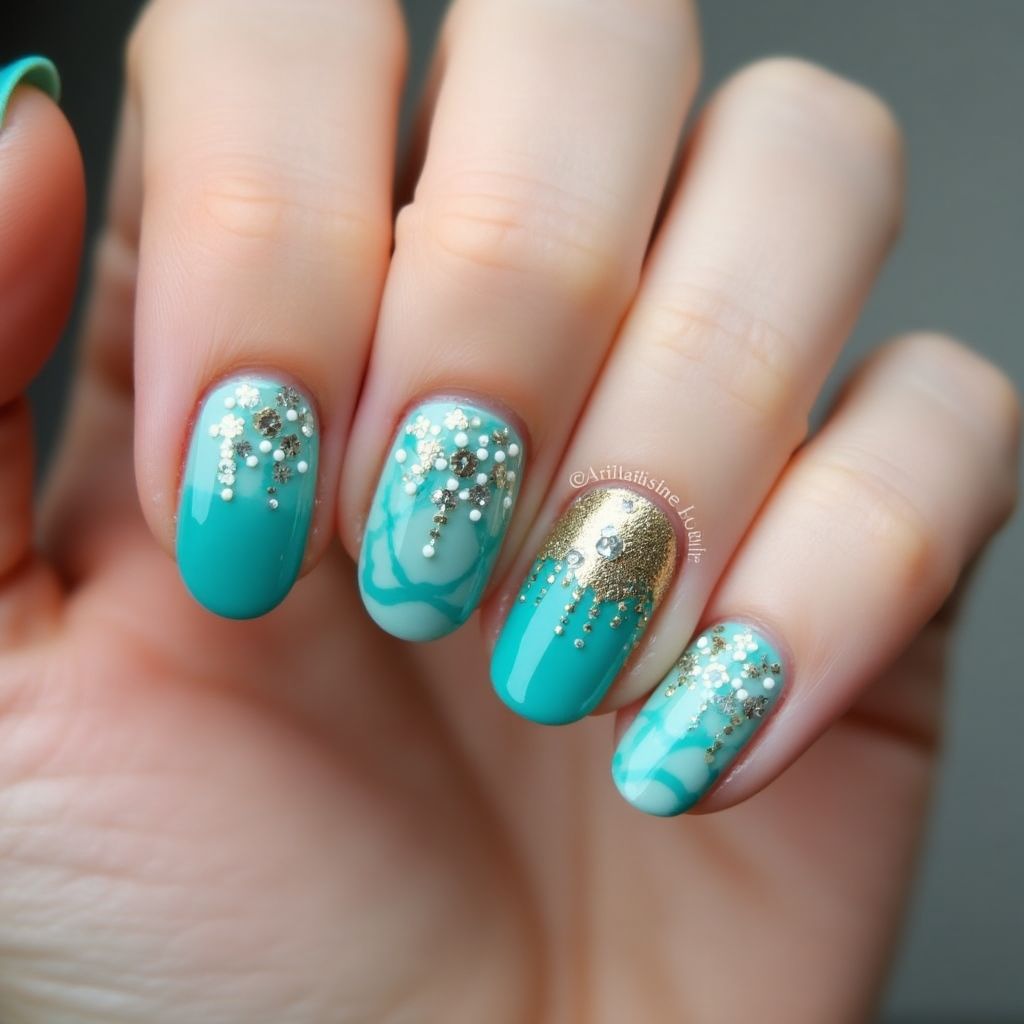 Turquoise Round Nail Design