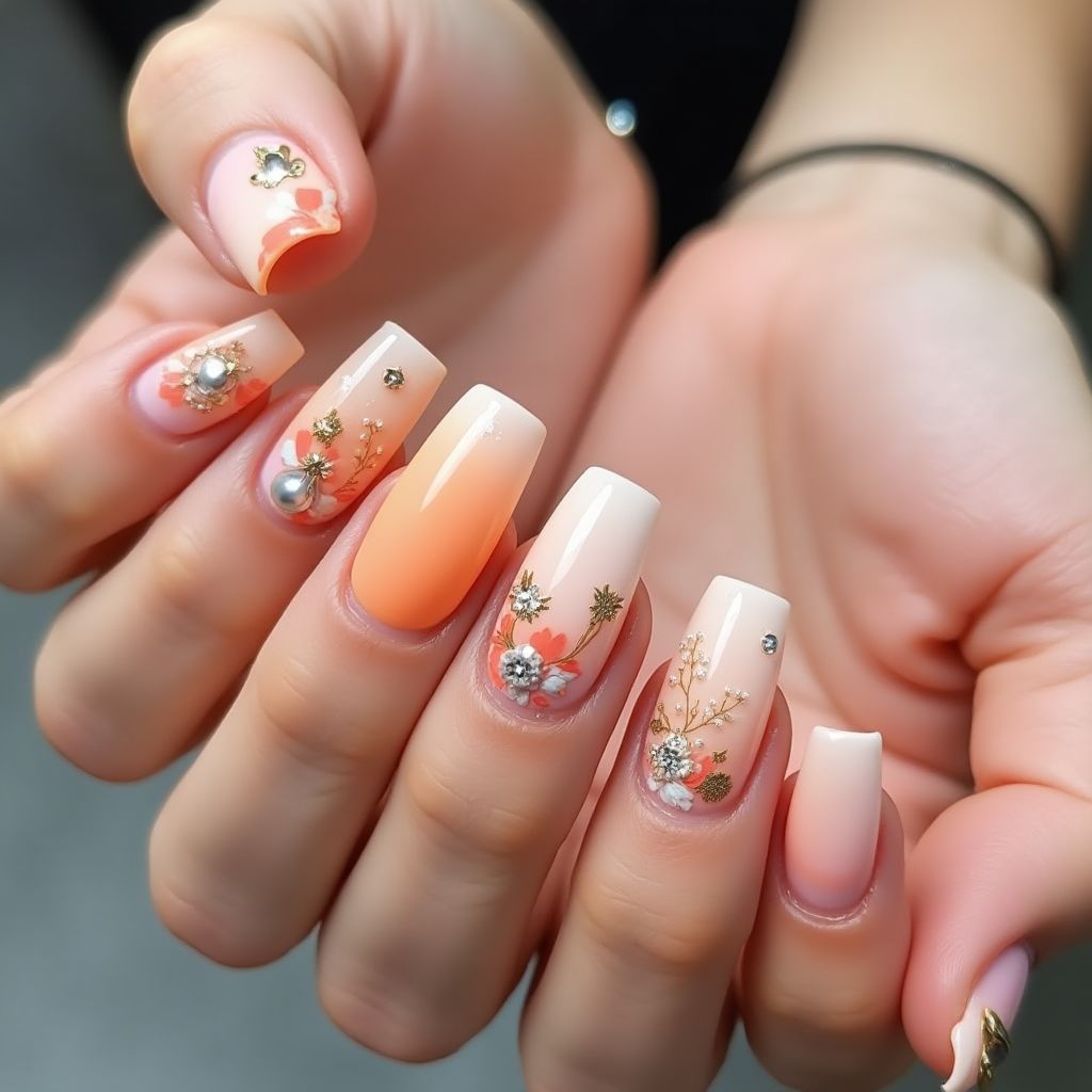 Peach Square Nail Design