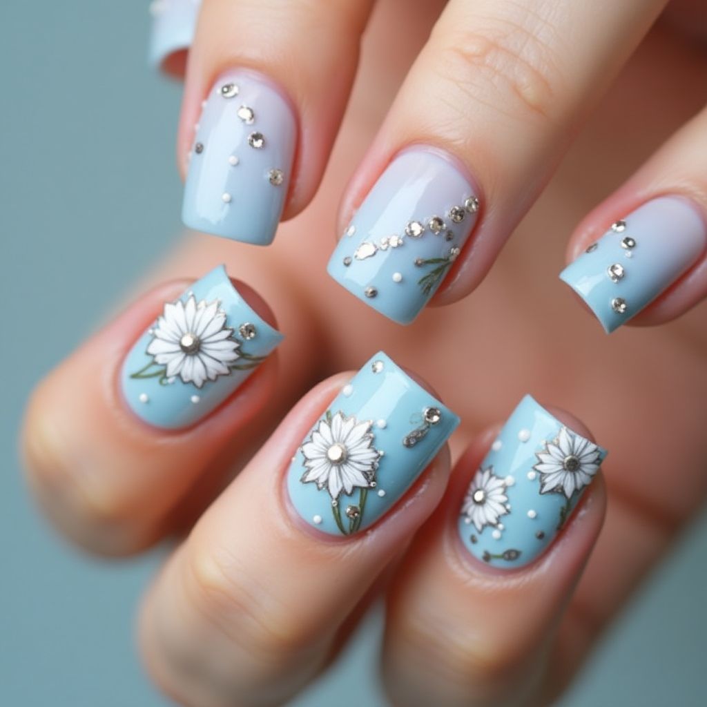 Baby Blue Square Nail Design