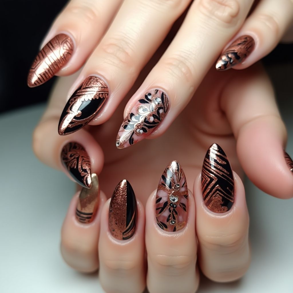 Copper Stiletto Nail Design